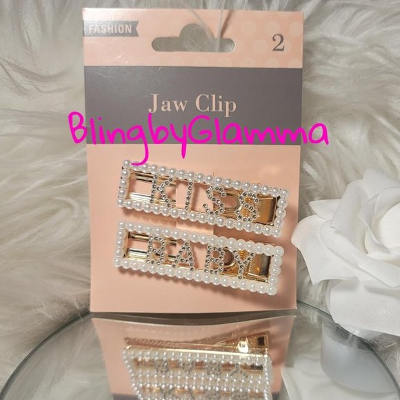 Hand Crafted Accessories - New Set of 2 Glam KISS & Baby Goldtone Jaw Hair Clips